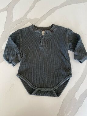 Vintage rare GreatLand Dark Gray Knit Long Sleeve thermal Henley Bodysuit 24M
